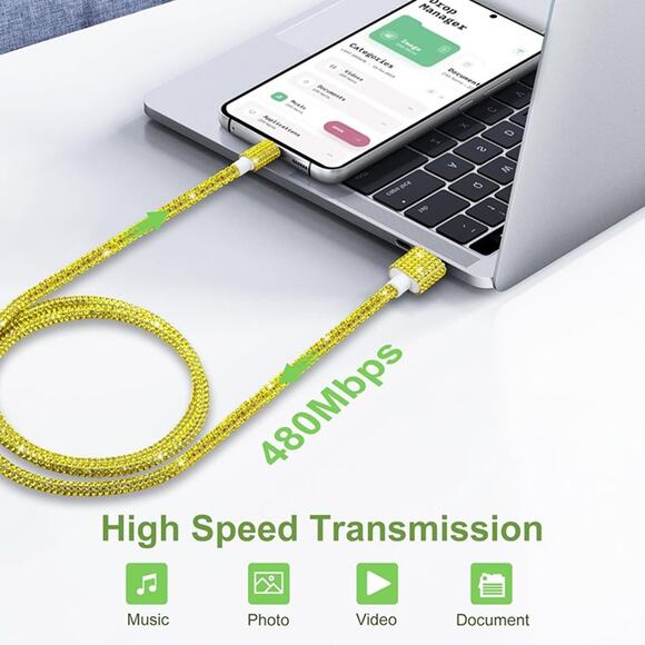 USB C Cable 3A USB to USB C Fast Charging, Lemon Yellow - Picture 5 of 6